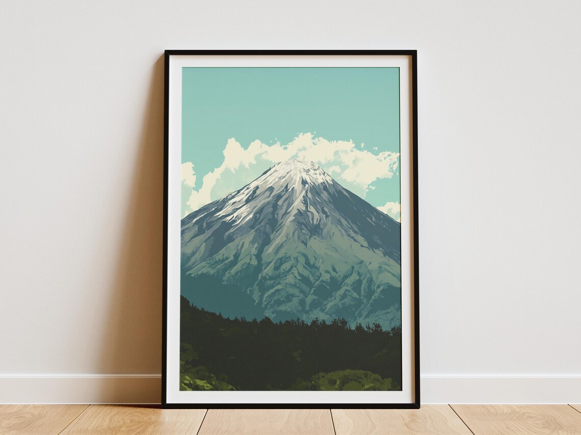Tungurahua Volcano Ecuador Snowcapped Peak Minimalist Travel Poster