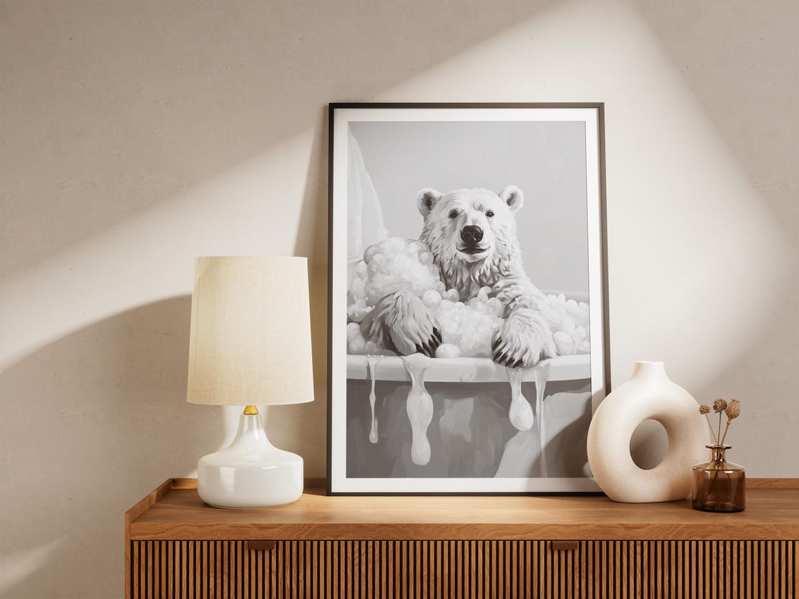 Polar Bear Bathtub Poster, Funny Bathroom Art Print - Image 4