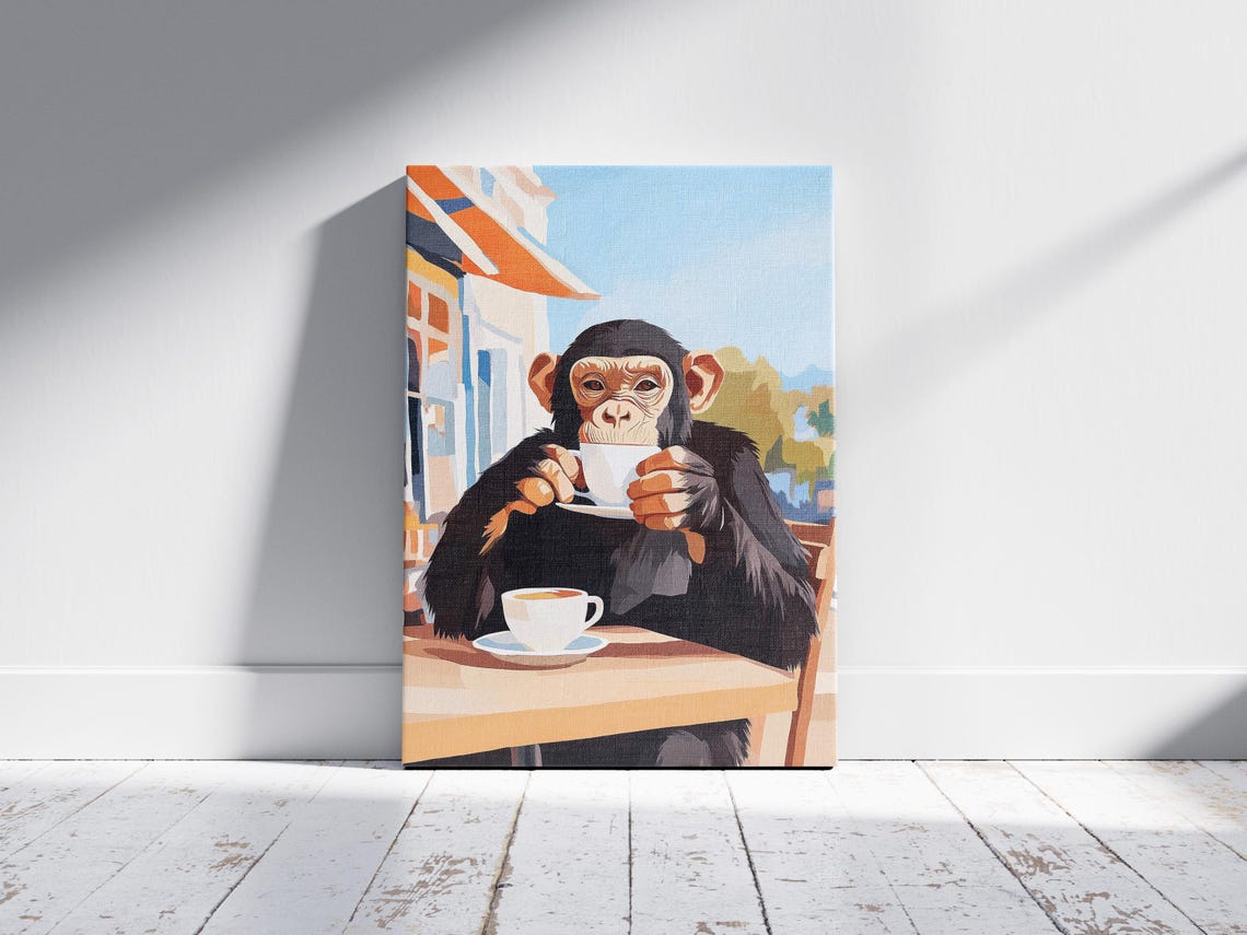 Chimpanzee Sipping Espresso at a Sunny Street Cafe Table Poster - Image 2