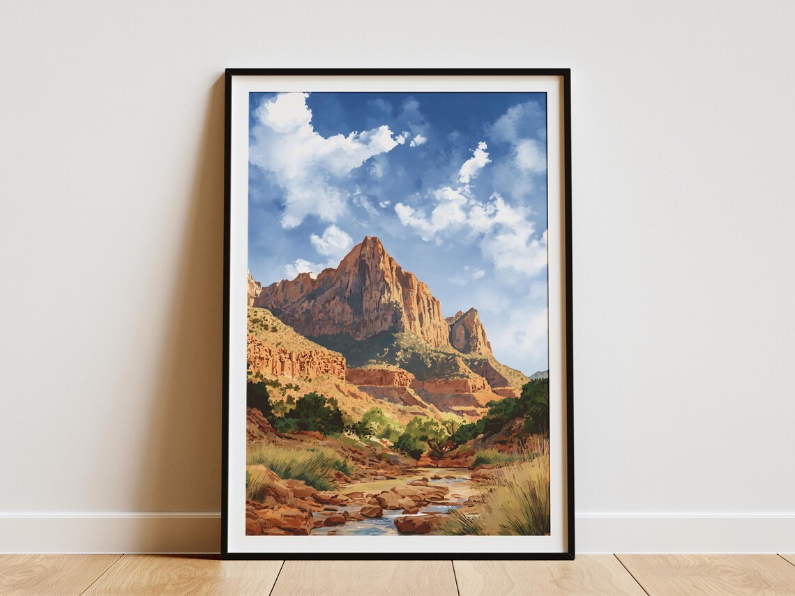 Red Rock Canyon River Desert Vintage Style Travel Landscape Poster
