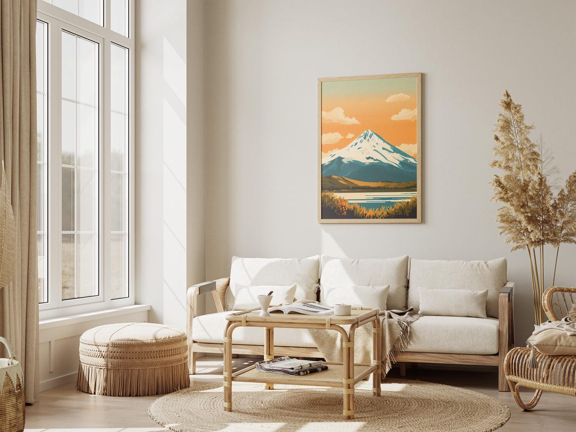 Snow Capped Mountain at Golden Sunset Lake Reflection Poster - Image 4