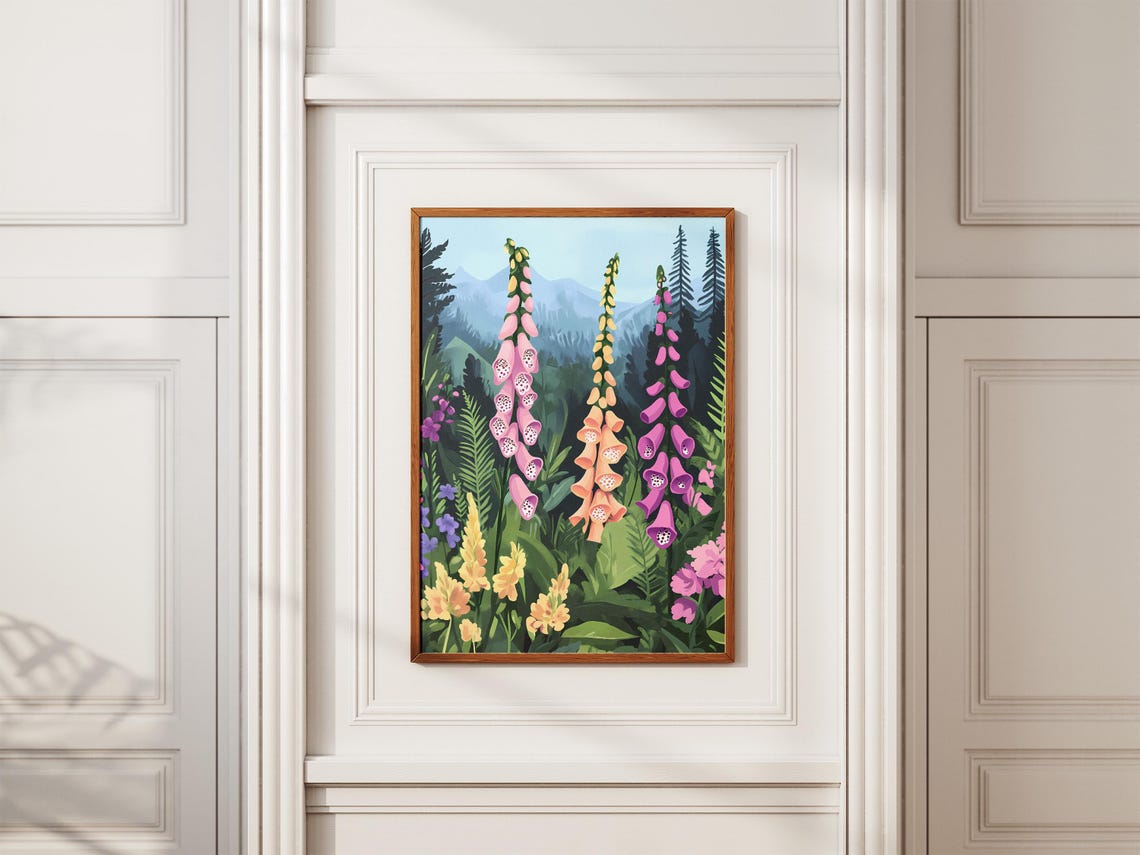 Foxglove Towers Mountain Meadow Ferns Vibrant Botanical Poster - Image 2