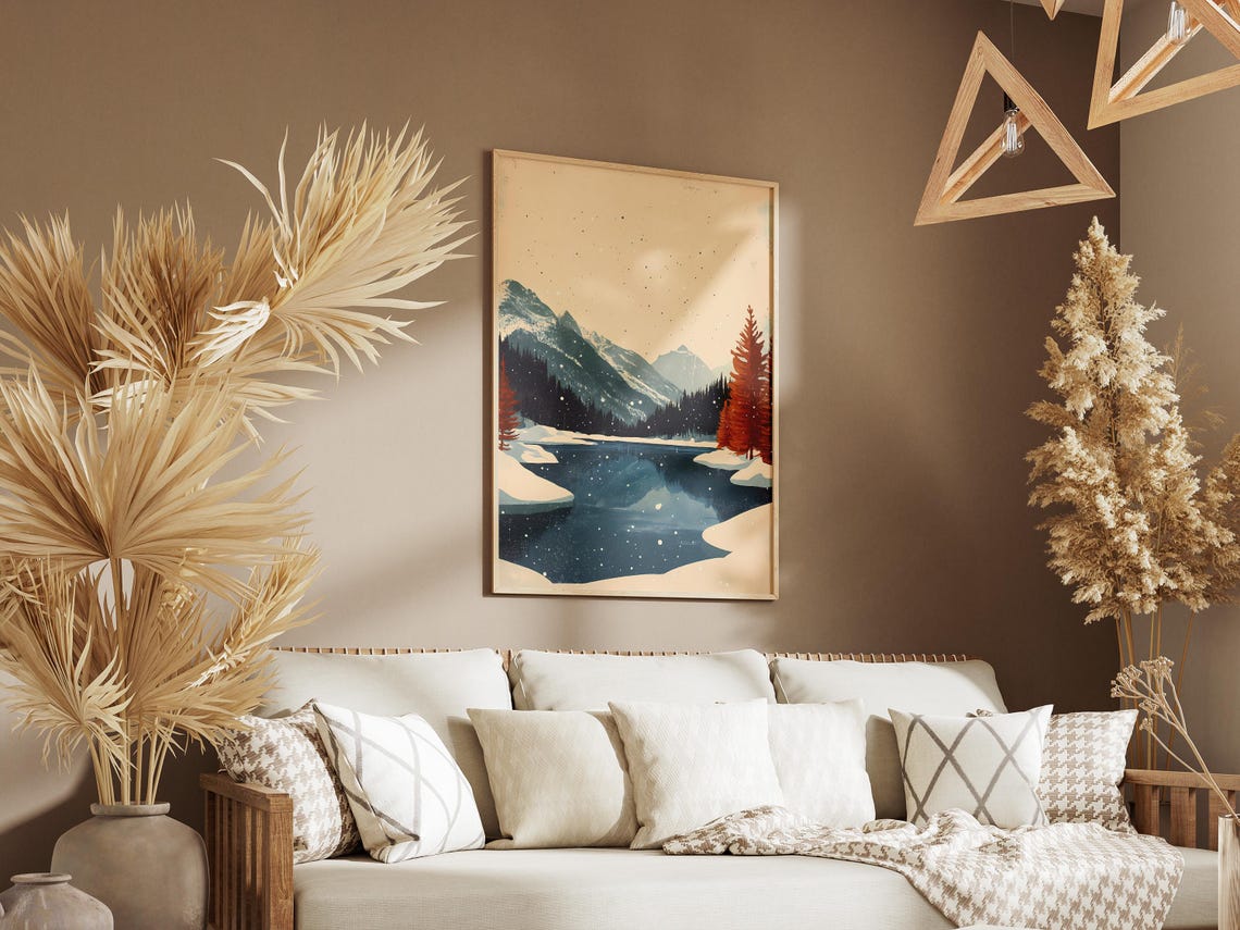 Winter Wonderland Frozen Lake Vintage Travel Poster Christmas Holiday Print Snowy Mountains Landscape Art Holiday Decor Cabin Decor Winter - Image 3