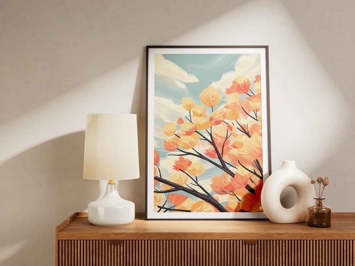 Golden Autumn Leaves Against A Blue Sky Minimalist Botanical Poster - Image 5