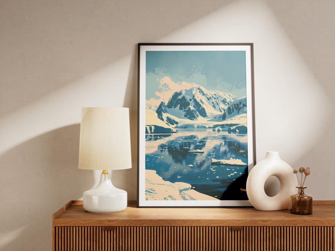 Antarctica Glacier Mountain Reflection Icy Water Polar Art Poster - Image 2