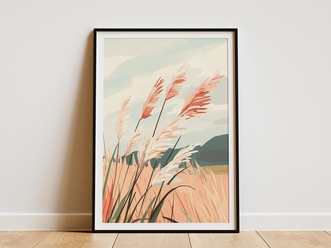 Blush Pampas Grass Swaying In A Gentle Breeze Landscape Poster