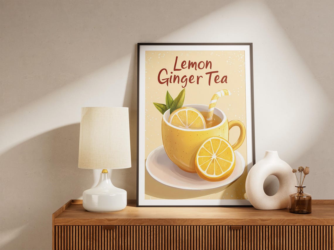 Lemon Ginger Tea Yellow Cup Retro Cafe Typography Drink Poster - Image 5