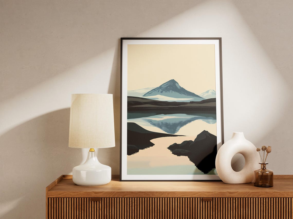 Myvatn Lake Iceland Minimalist Mountain Lake Reflection Poster - Image 5