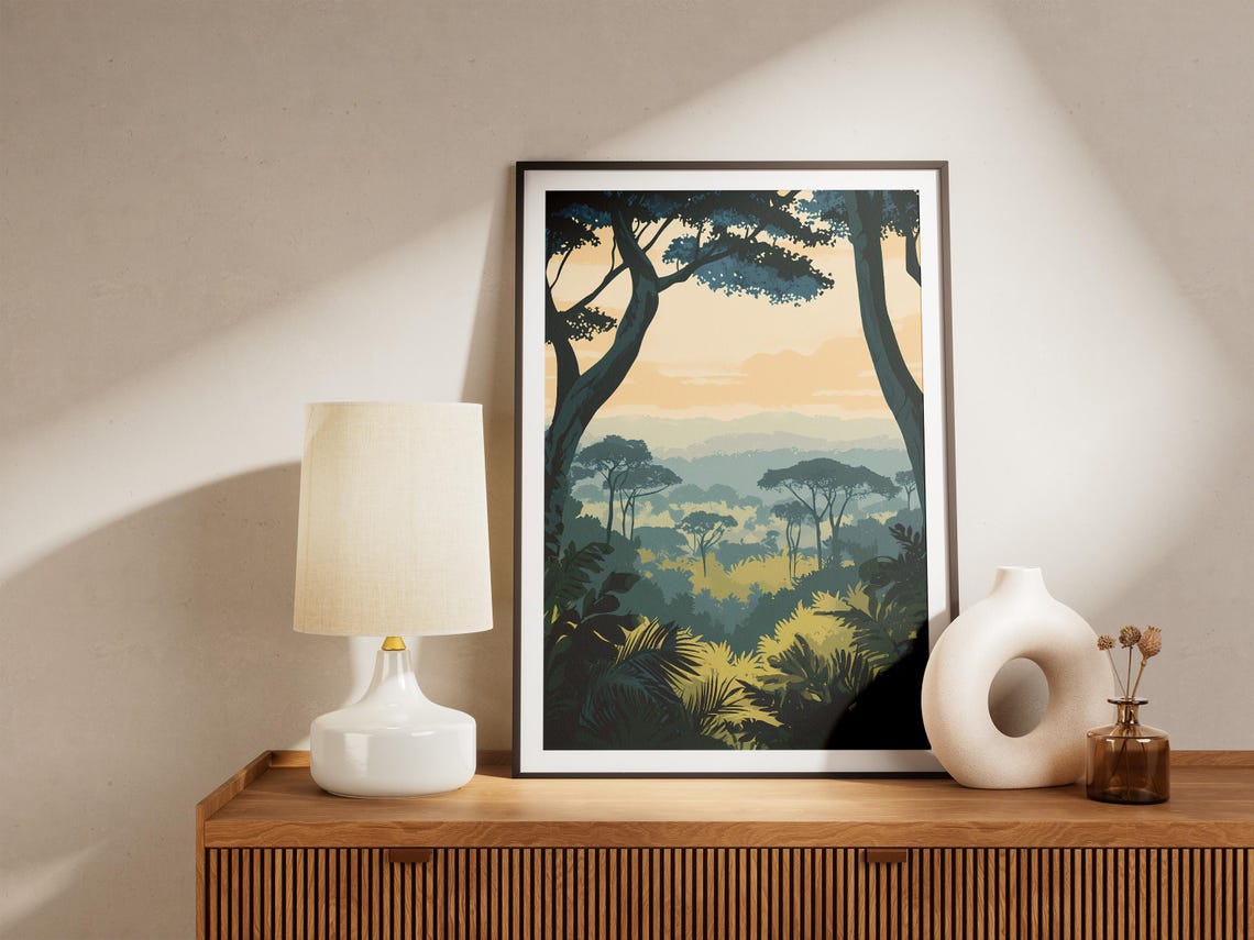 Tropical Jungle Valley Poster Lush Green Forest Wall Decor Gift - Image 4
