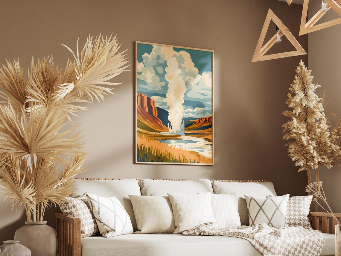 Valley Of Geysers Russia Federation Poster Print Flat Illustration Travel Poster Landscape Art Nature Print Geothermal Area Russian - Image 3