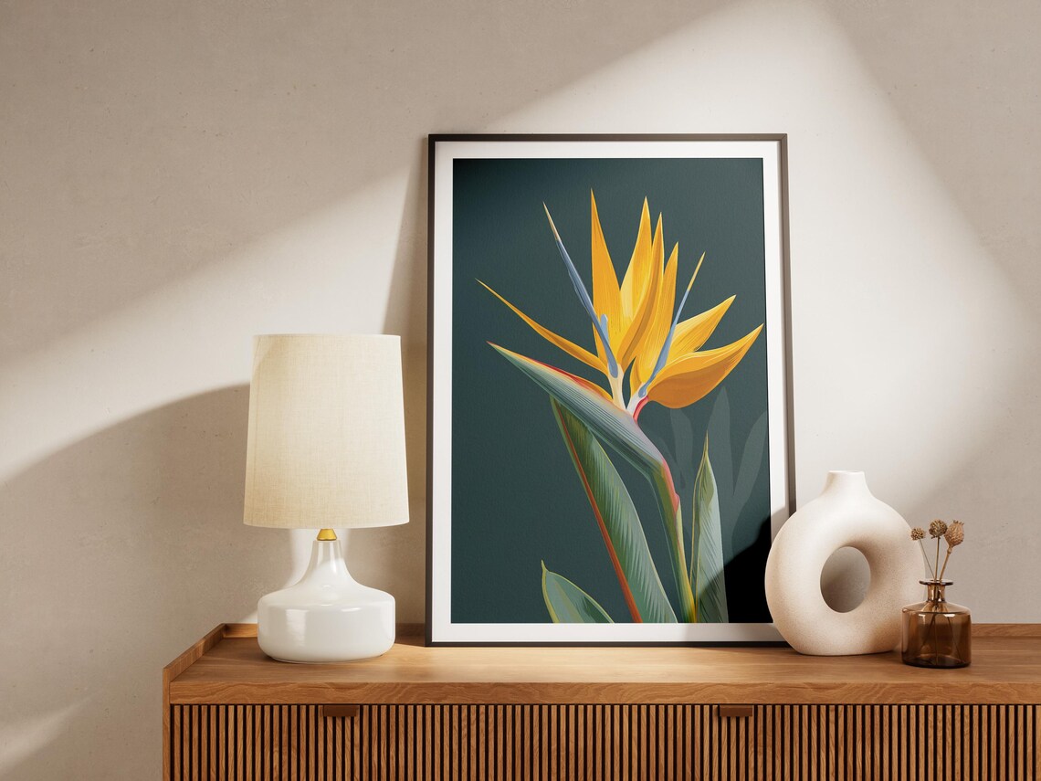 Bird Of Paradise Tropical Flower On Dark Teal Background Poster - Image 4