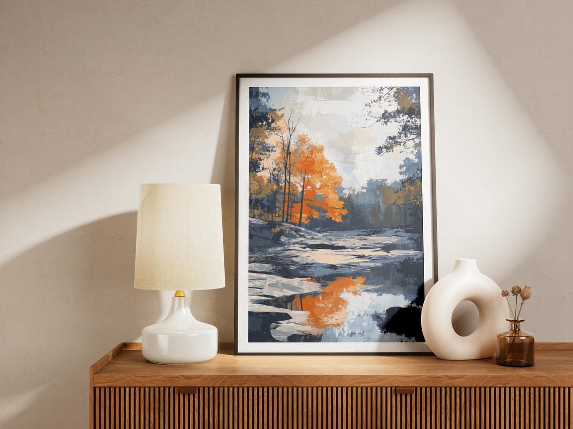 Cuyahoga Valley Ohio Autumn River Orange Tree Reflection Art Poster - Image 4