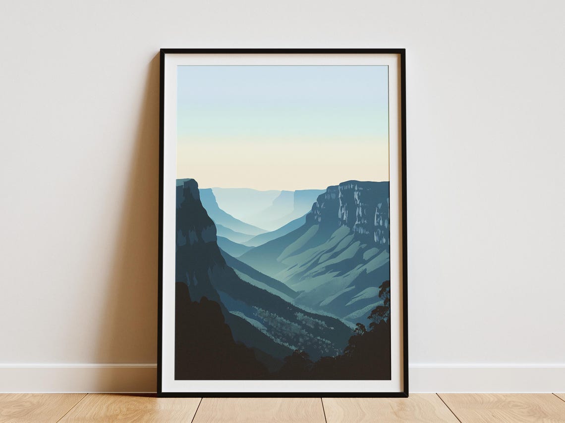 Australia Blue Mountains Misty Blue Layered Sandstone Cliffs Poster