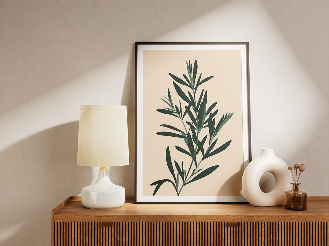 Rosemary Branch Dark Green Botanical Minimalist Illustration Print - Image 2