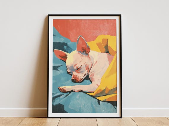 Chihuahua Sleeping Dog Art Print Matisse Style Abstract Pet Portrait Modern Minimalist Animal Wall Decor For Cozy Bedroom Home Gift