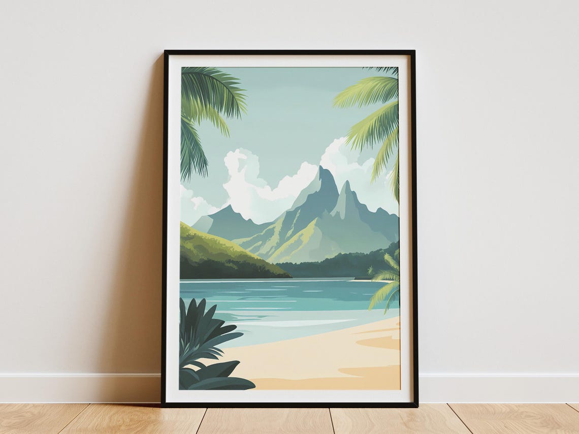 Moorea French Polynesia Jagged Volcanic Peak and Calm Bay Poster
