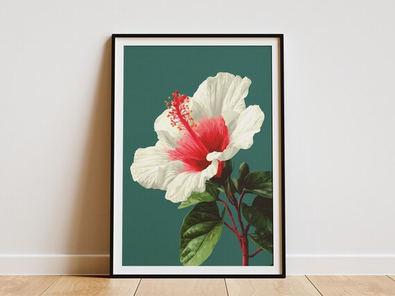 Hibiscus Flower Poster Closeup Tropical Print Hawaiian Wall Art Floral Home Decor Botanical Plant Lover Gift Bloom