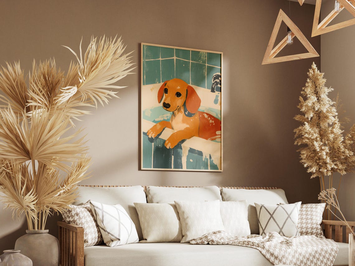 Dachshund Puppy in Bathtub Bubble Bath Cute Bathroom Dog Art Poster - Image 3