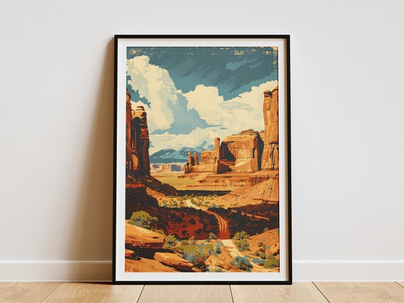 Arches National Park Red Rock Canyon Spires Desert Vintage Poster