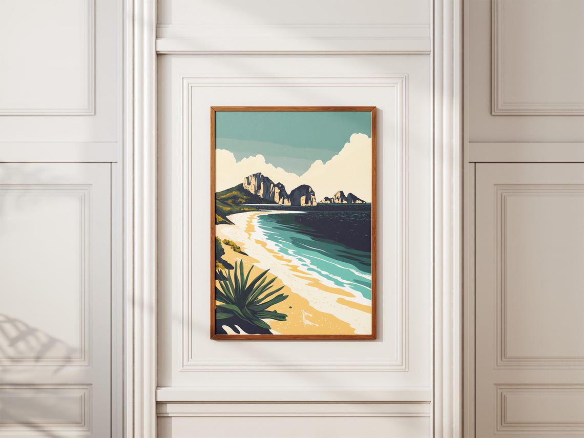 White Cliffs Turquoise Beach Agave Plants Coastal Landscape Poster - Image 2