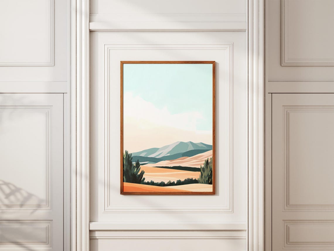 Abstract Peach And Teal Rolling Hills Minimalist Landscape Poster - Image 2