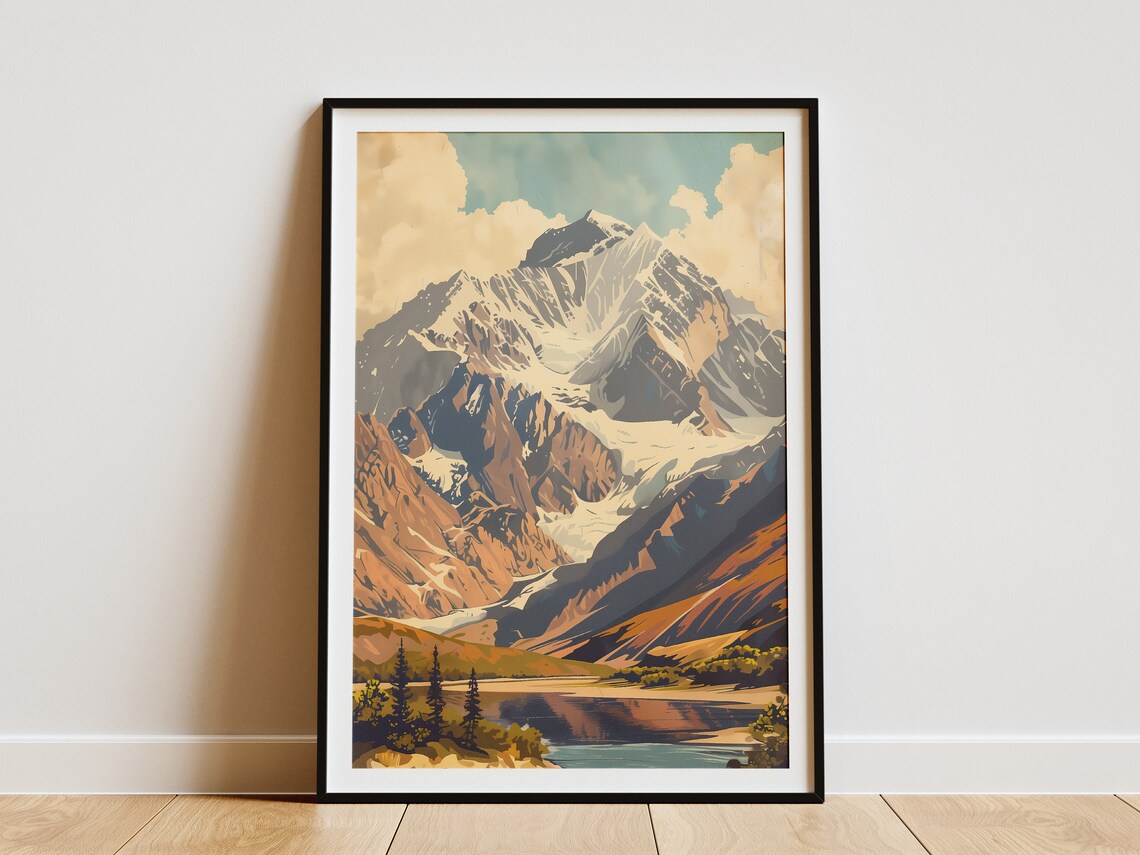 Denali National Park Snow Capped Mountain Glacier Vintage Travel Poster