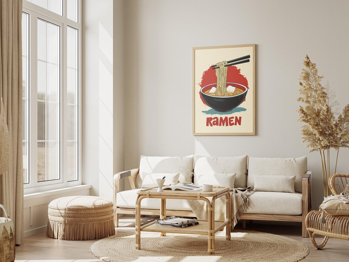 Ramen Noodles Chopsticks Black Bowl Bold Red Japanese Food Poster - Image 4