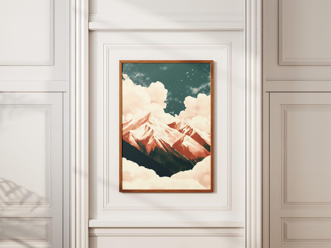 Snowy Mountain Peak Cloudscape Art Print Abstract Landscape Wall Decor Modern Home Decor Nature Poster Winter Mountain Range Cloud Poster - Image 2
