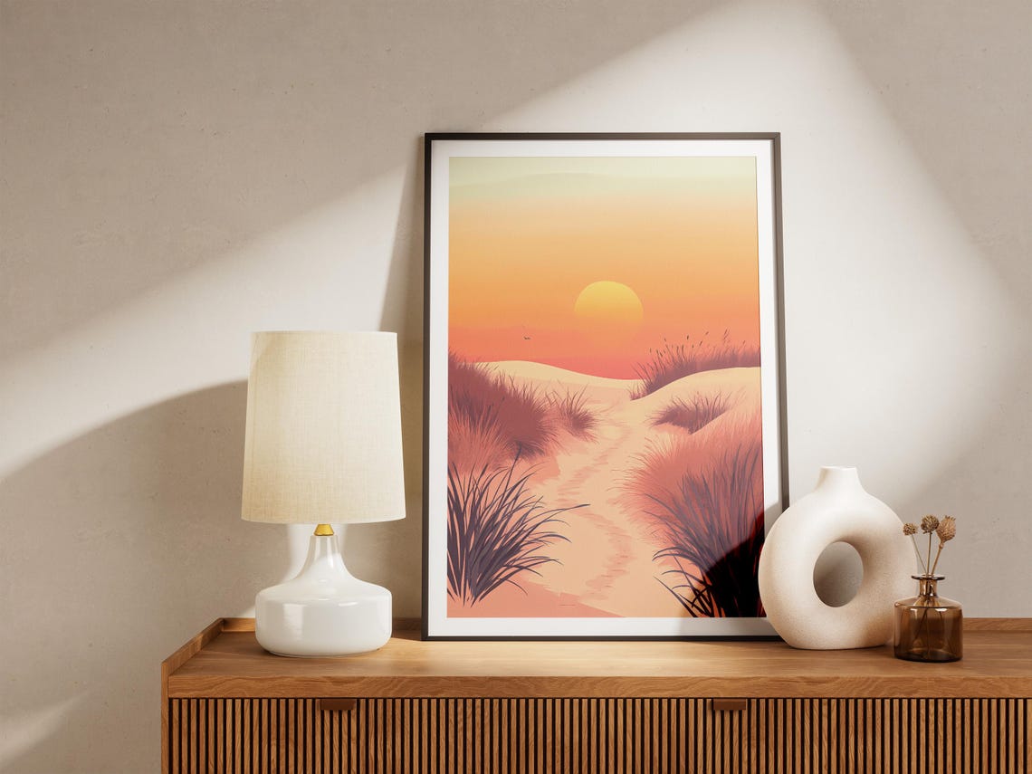 Orange Sunset Over Sand Dunes and a Winding Grass Path Poster - Image 5