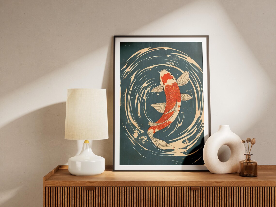 Japanese Koi Fish Poster Asian Art Print Red Fish Wall Art Traditional Japanese Fish Painting Zen Decor Aquatic Animal Poster Koi Pond Art - Image 5