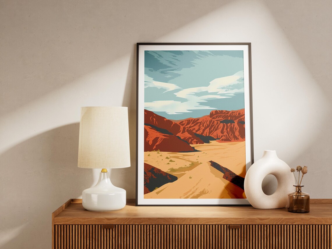 Turkmenistan Desert Red Canyon Minimalist Landscape Travel Poster - Image 2