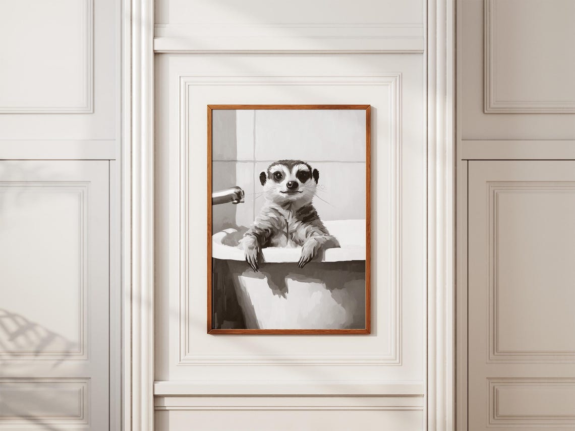 Meerkat Bathtime Poster Animal Print Minimalist Bathroom Wall Art Cute In Tub Bubble Bath Funny Home Decor - Image 2