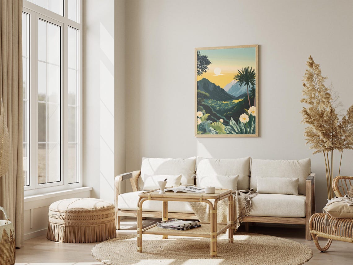 Yellow Sunset Mountain Landscape Posternature Art Printtropical Plantsfloral Illustrationboho Decormodern Wall Arthome Decoroffice - Image 4