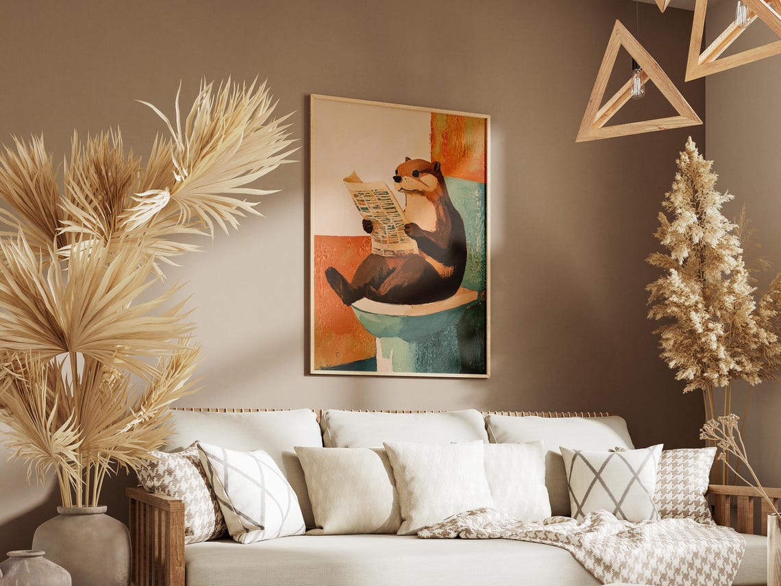 Quirky Otter Reading Newspaper On Toilet Modern Bathroom Poster - Image 3