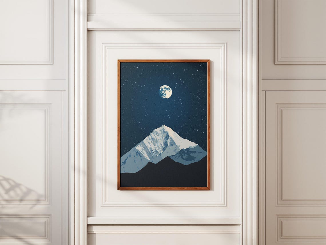 Mount Everest Nepal Moonlit Night Sky Minimalist Mountain Poster - Image 2