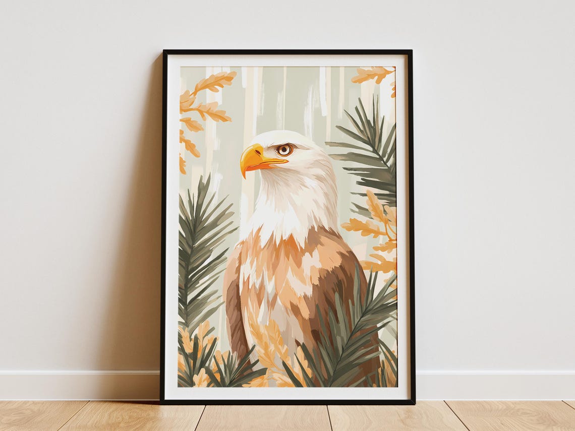 Bald Eagle Portrait with Oak and Palm Leaves Wildlife Poster