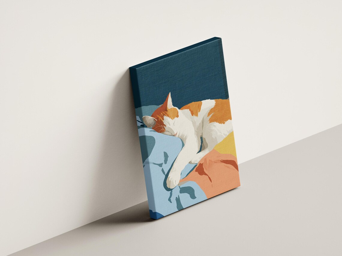Sleeping Turkish Van Cat on Cozy Bed Matisse Minimalist Poster - Image 4