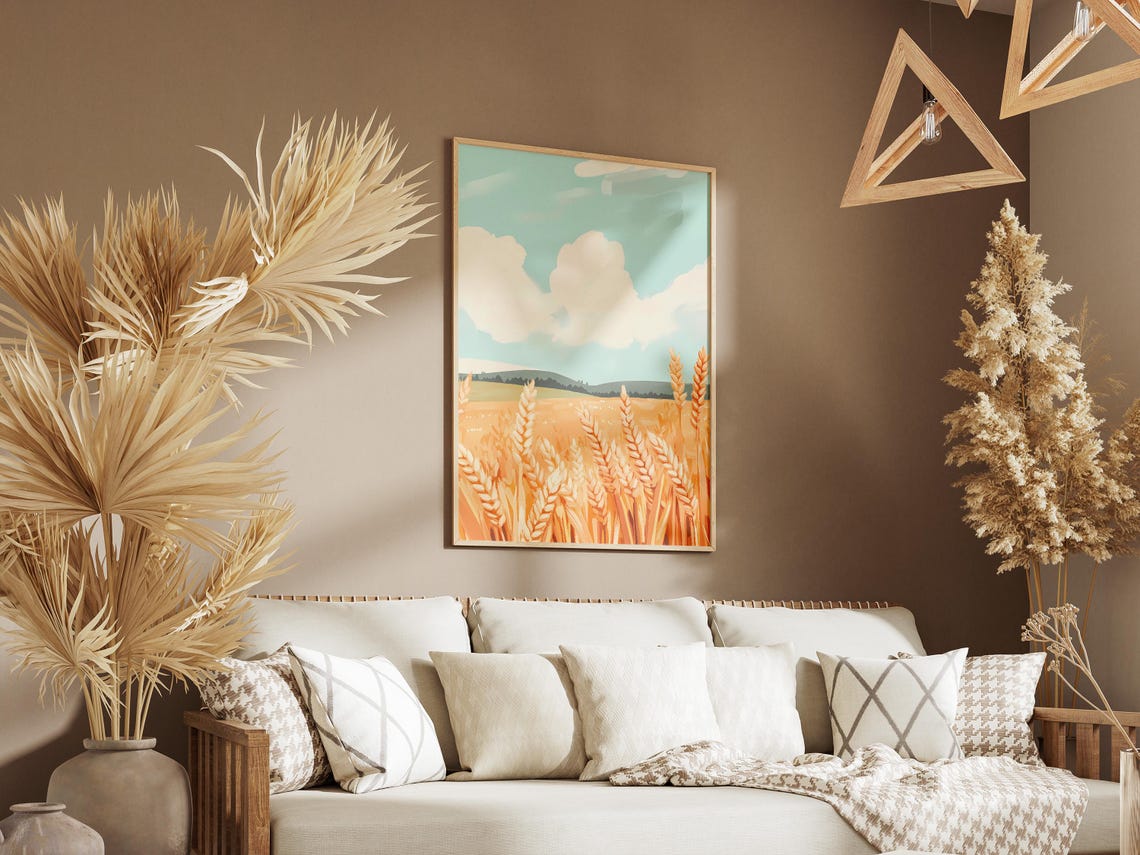Close-Up Golden Wheat Stalks Swaying Under a Bright Blue Sky Poster - Image 3