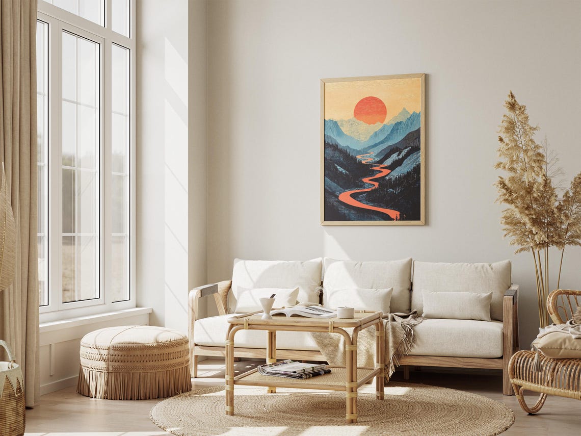 River Valley Sunrise Poster Mountain Landscape Print Nature Wall Art Home Decor Gift Idea Modern Art Print Minimalist Art River Art Print - Image 4