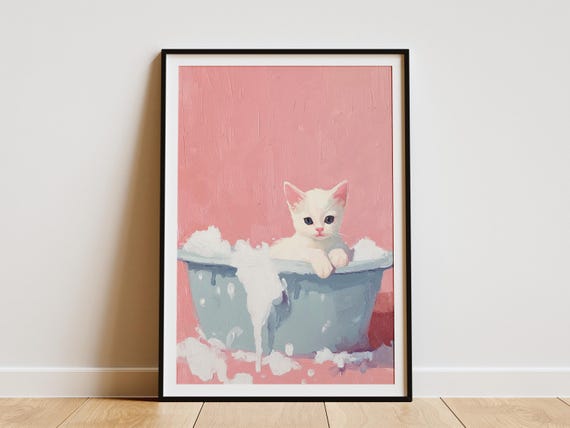 Tonkinese Kitten In Bathtub Poster Cat Lover Pet Art Print Cute Animal Wall Decor Nursery Illustration Paper