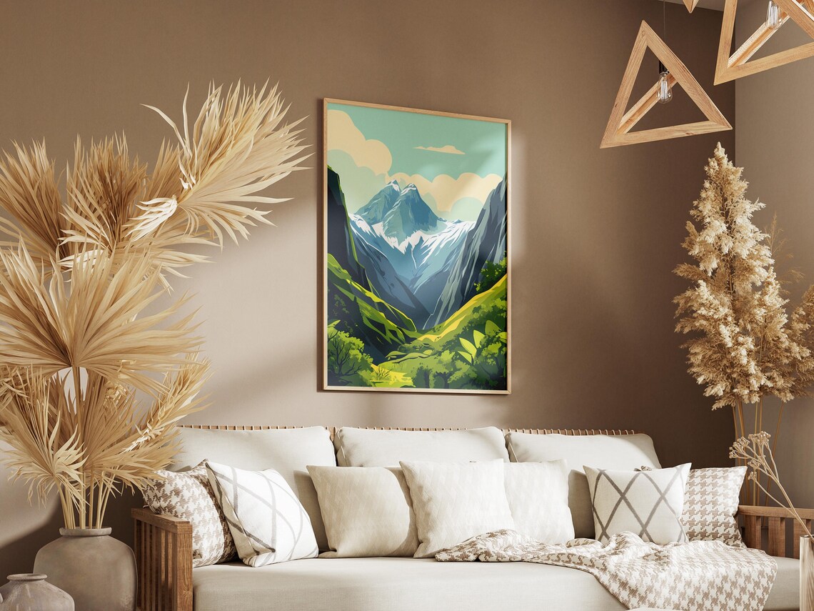 Huascaran National Park Twin Snow Peaks Sunny Green Valley Poster - Image 3