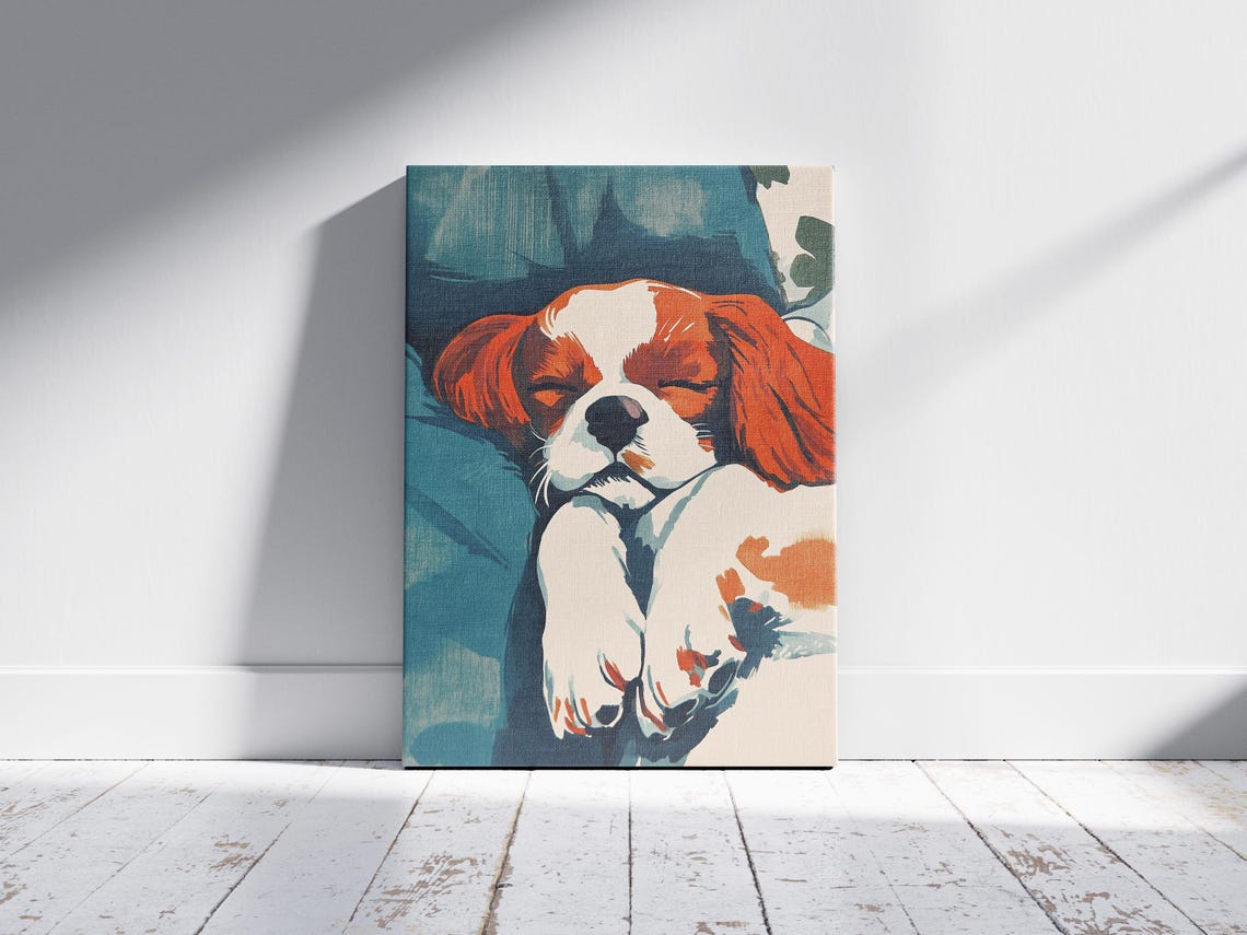 Sleeping Cavalier King Charles Spaniel Puppy Colorful Art Poster - Image 2