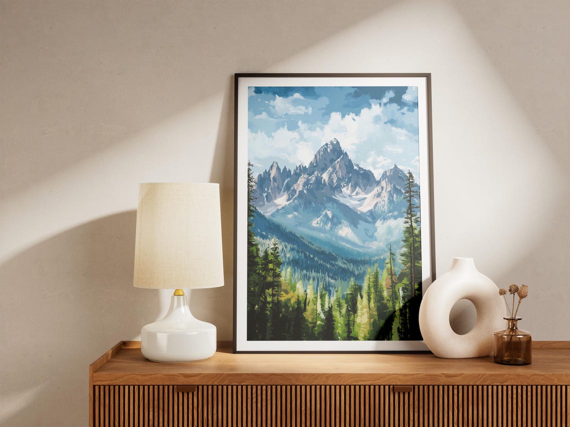Snowy Mountain Peaks Poster Alpine Landscape Art For Rustic Home Decor - Image 4