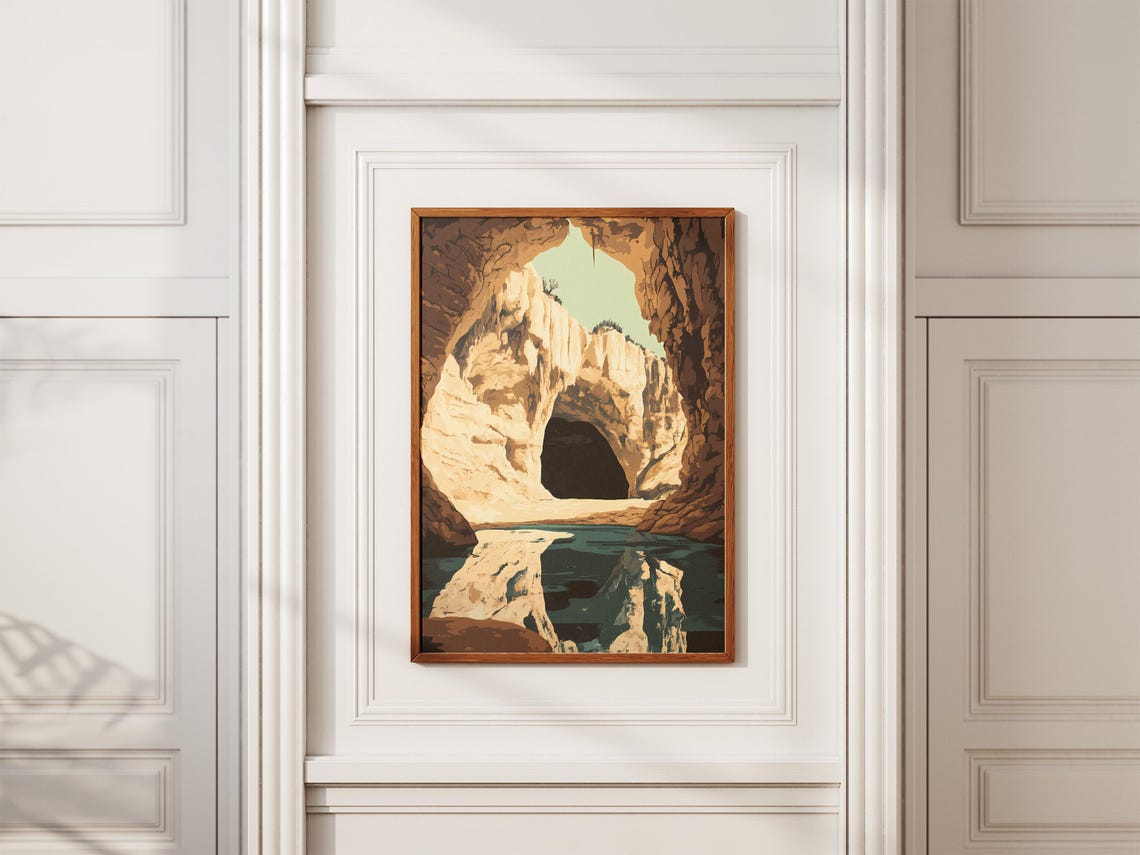 Sunlit Cavern Arch Reflected in Still Cave Water Landscape Poster - Image 2