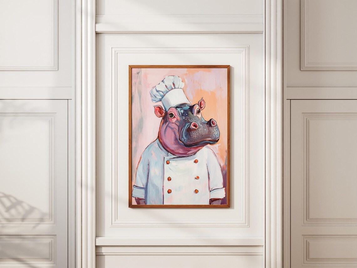 Hippo Chef Colorful Painting Funny Animal Kitchen Decor Poster - Image 2
