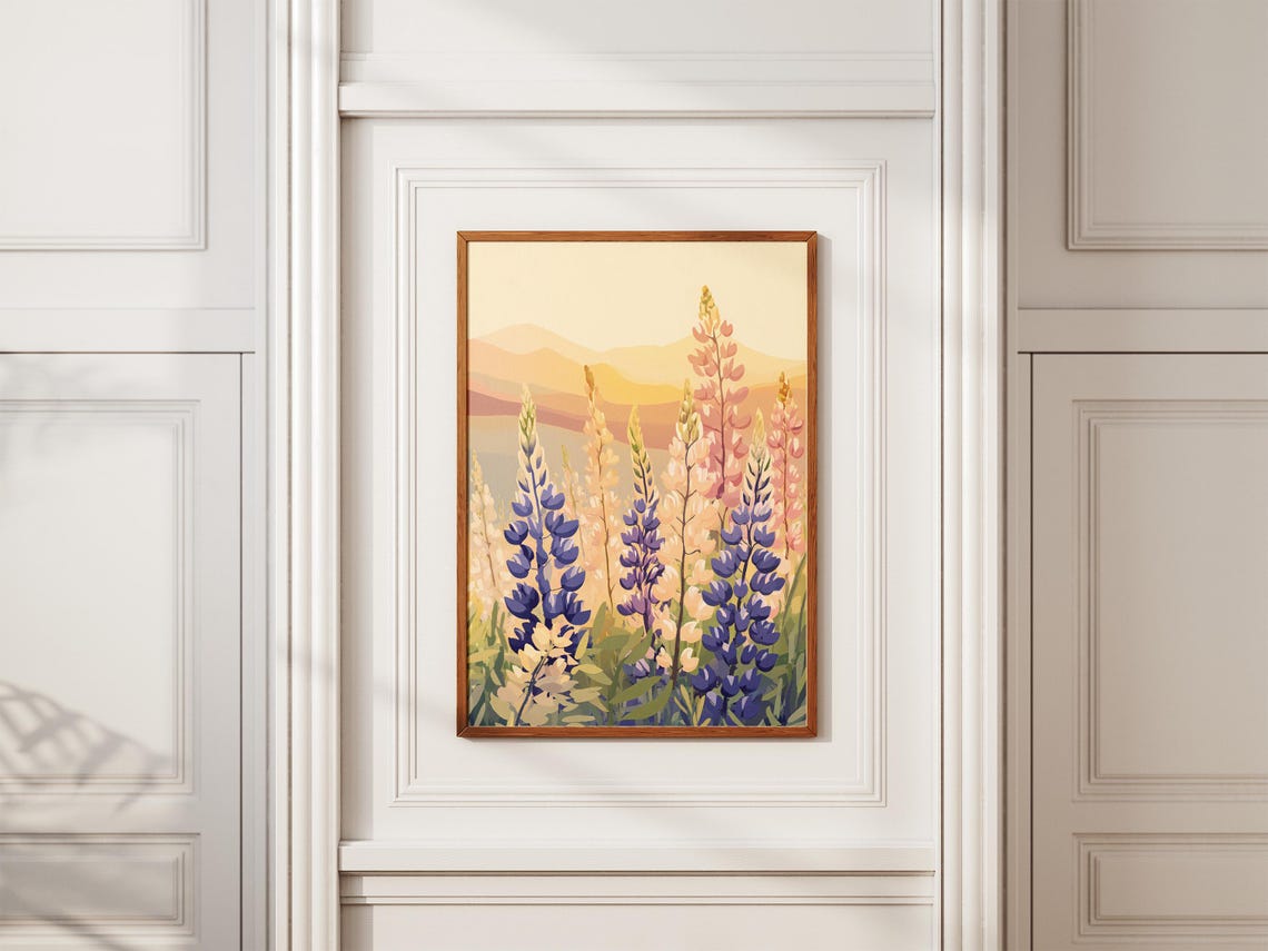 Lupine Meadow Sunrise Pink Purple Spikes Mountain Light Poster - Image 2