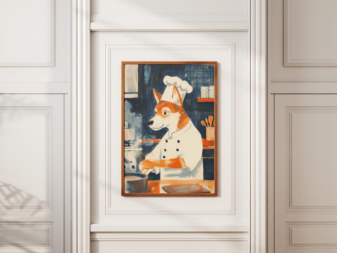 Dog Chef Kitchen Painting Moody Blue Funny Animal Decor Poster - Image 2