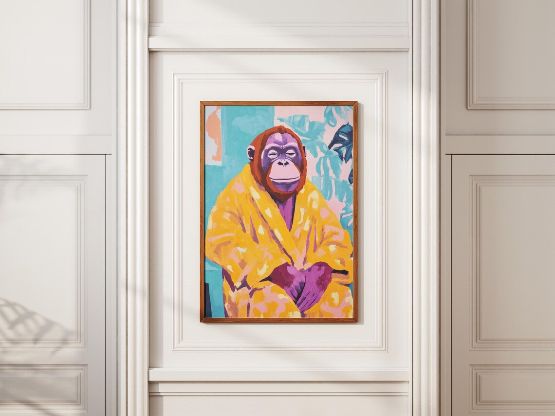 Orangutan in a Yellow Bathrobe Colorful Modern Animal Poster - Image 2