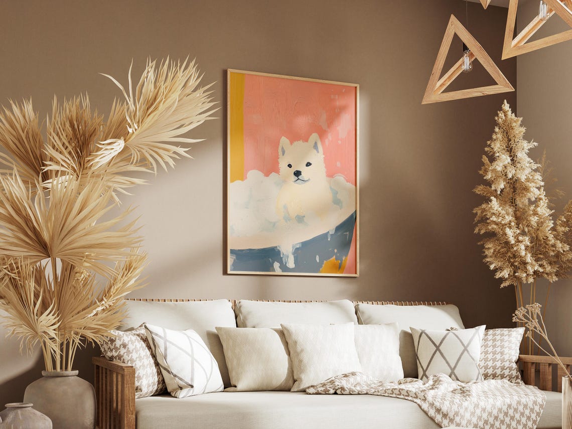 Sweet Cute White Fluffy Puppy Bubble Bath Pink Nursery Poster - Image 3