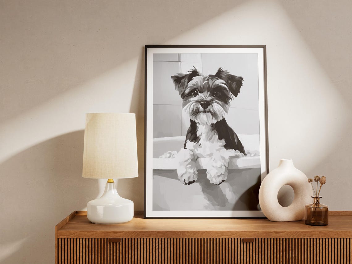 Yorkshire Terrier Puppy Bubble Bath Cute Minimalist Dog Poster - Image 4